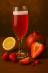 A glass of strawberry mimosa