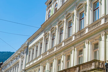 Facades of Bosnian houses in central Sarajevo, Bosnia-Herzegovina
