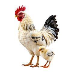 Fototapeta premium Majestic Rooster Standing Proudly Beside Adorable Yellow Chick