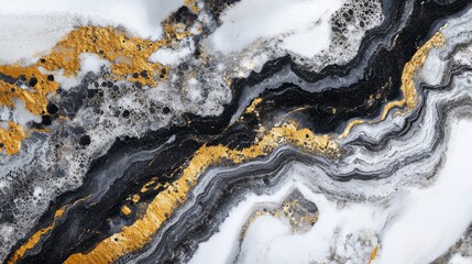 Abstract art with black, gold, and white marble texture.
