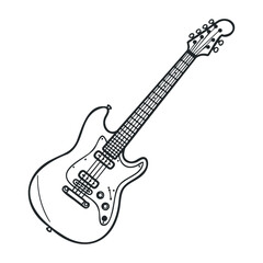 Obraz premium Electric guitar outline drawing with detailed strings and body design. Vector illustration