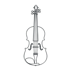 Naklejka premium Black and white violin outline drawing with detailed strings and f-holes. Vector illustration