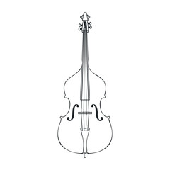 Fototapeta premium Double bass outline drawing of a stringed instrument with detailed features. Vector illustration