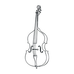 Fototapeta premium Double bass outline drawing front view black and white musical instrument illustration. Vector illustration