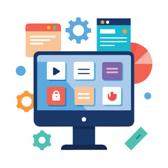 Digital workspace with multiple applications running isolated on white background