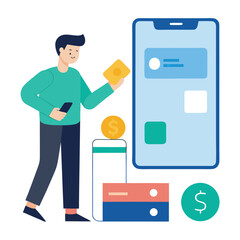 Person adding money to digital wallet isolated on white background