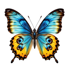 Fototapeta premium Vibrant Blue and Orange Tropical Butterfly with Intricate Wings