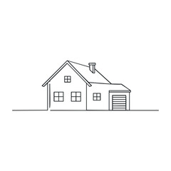 Fototapeta premium Minimalist line art of a modern residential house with garage and chimney. Vector illustration
