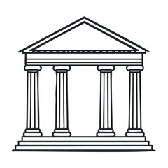 Obraz premium Classic greek temple architecture line drawing with doric columns and pediment. Vector illustration