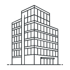 Fototapeta premium Simple outline of a modern five-story office building with glass windows. Vector illustration