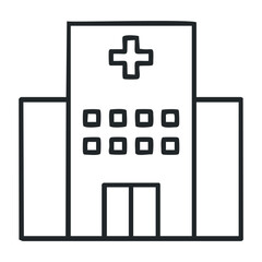 Fototapeta premium Simple black and white hospital building icon with cross and windows. Vector illustration