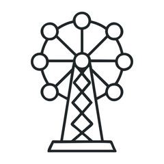 Outline of ferris wheel with geometric design elements in minimalist style. Vector illustration