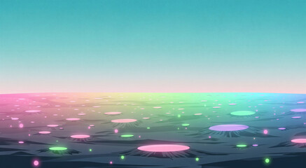 Pastel Alien Landscape with Glowing Craters