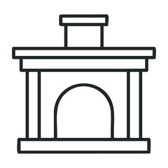 Fototapeta premium Black and white fireplace outline with chimney and arched opening. Vector illustration