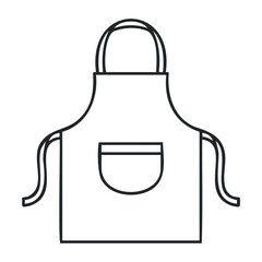 Simple black and white kitchen apron with front pocket and ties. Vector illustration