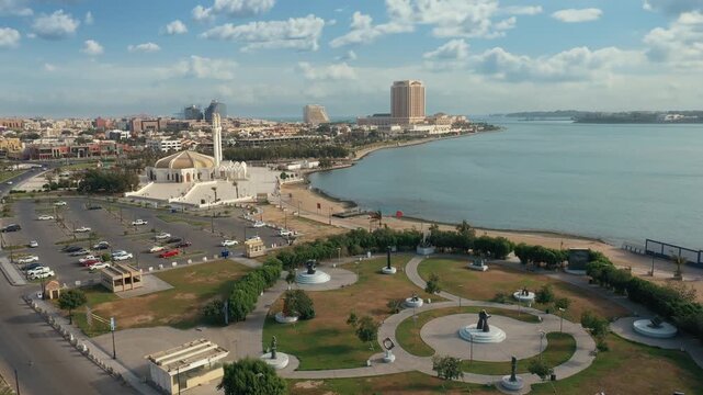 A drone shot of the Jeddah Corniche, located in the west of the Kingdom of Saudi Arabia.