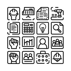 business and finance icons Customer Relationship Management (CRM) Editable Line Icons Set – Marketing, Data, Report, Strategy, Audience, Manager and More – Vector Illustration