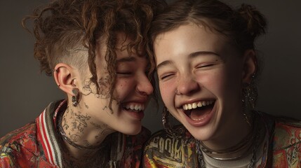 queer teenagers laughing - AI Generated