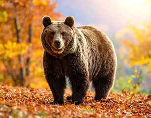 Brown bear in autumn forest