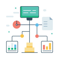 Machine learning dashboard with decision trees isolated on white background