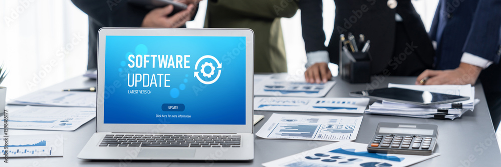Poster software update on computer for brisk version of device software upgrade