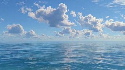 Obraz premium The ocean is calm and blue, with a few clouds in the sky