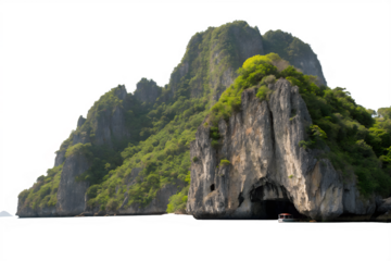 Lush green limestone karst islands isolated on transparent background