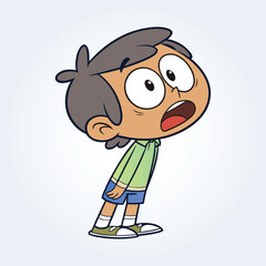 An illustration of a boy's shocked face wearing a green shirt