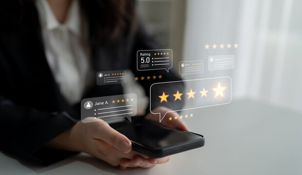 Customer centric review and rating system supports product review, digital rating concept, and customer give good trust by visualizing people choice through stars and feedback content technology Latch