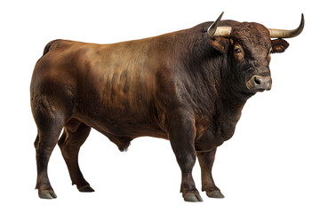 Majestic brown bull isolated on black.