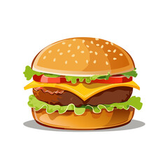 Juicy Burger Illustration with Cheese Lettuce and Tomato for Fast Food Concepts