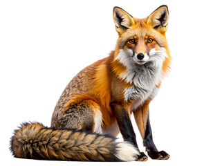 Fototapeta premium Cute Red Fox Sitting Calmly, isolated on a transparent background.