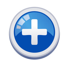 Fototapeta premium Blue Circle Icon with White Plus Sign for Medical Care or Addition Button