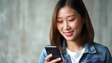 Smiling Woman Uses Smartphone, Contentment, Connection, & Communication - Powered by Adobe
