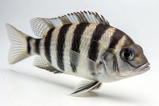 Black and white striped fish on a white background