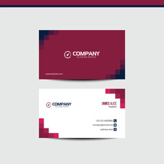 Modern business card design with geometric pixel accents and corporate branding elements