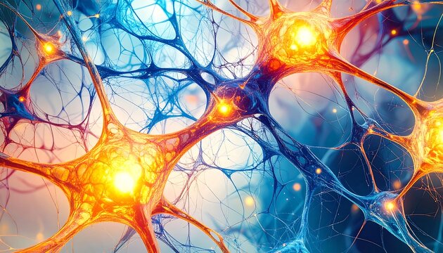 Neural network, vibrant colors, complex structure