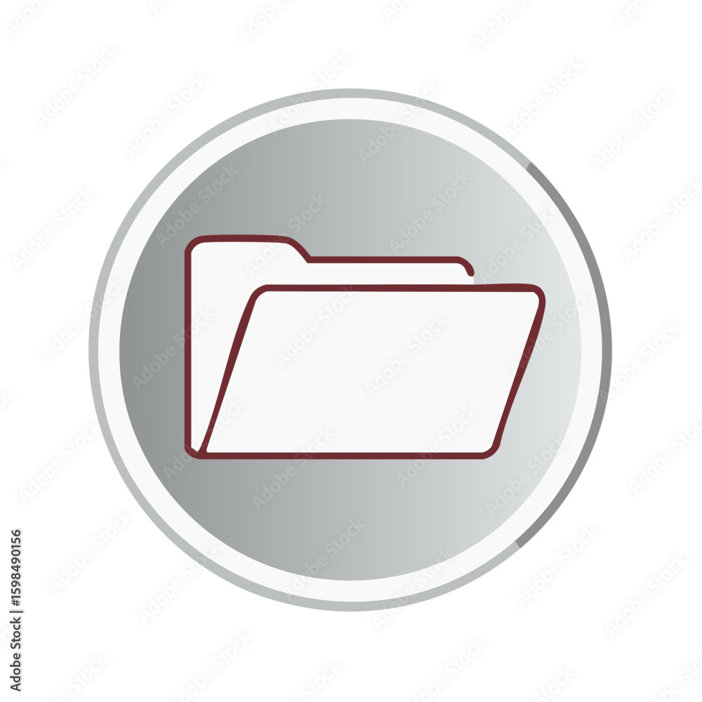 Fototapete Outline of an Open Folder Icon Set on a Round Grey Gradient Background