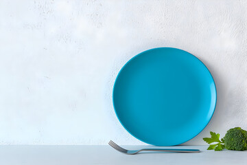 Teal Plate and Fork Still Life Illustration