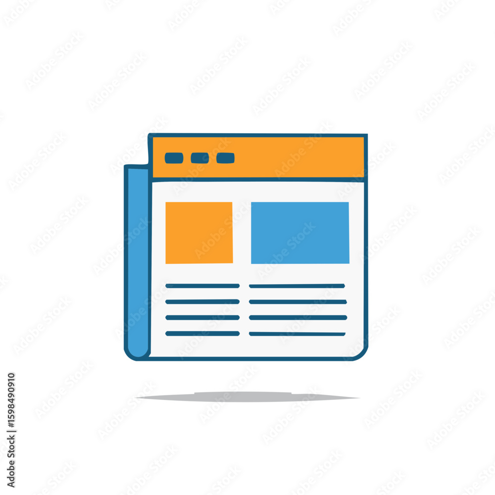 Poster browser window with content layout in simple graphic style for mockup or interface design