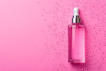 Pink Droplet Background with Serum Bottle Illustration