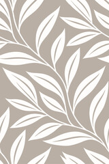 White leaves on taupe background seamless pattern floral