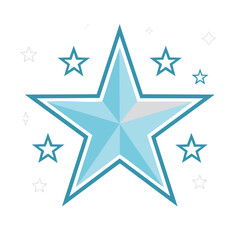 Fototapeta premium Light blue star with darker blue outline and smaller star elements. Space, sky, stars.