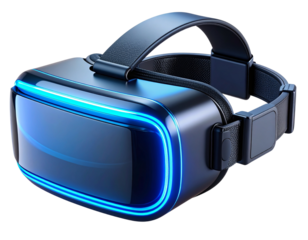 Futuristic 3D VR Headset with Glow Effect, isolated on a transparent background.