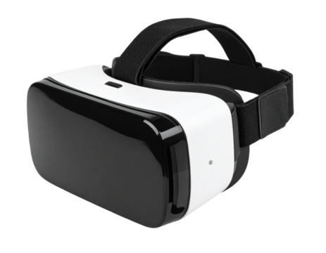 Modern VR Headset Icon with Straps, isolated on a transparent background.