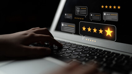 Customer centric review and rating system supports product review, digital rating concept, and...