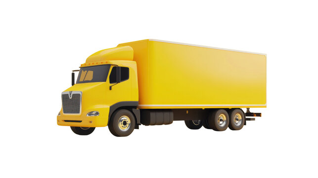 yellow cargo truk on white background 