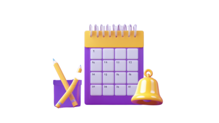 a calendar with reminder bell on white background 
