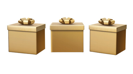 three golden gift boxes on white background 