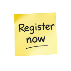 Bright Yellow Sticky Note with Register Now Message for Reminders